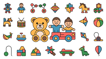 Fototapeta premium Colorful Children's Toys Icon Collection