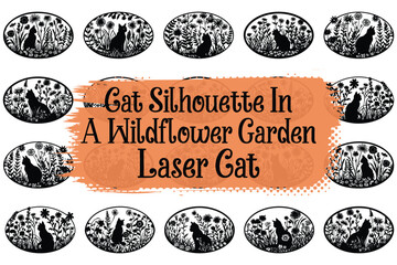Cat Silhouettes in Wildflower Garden