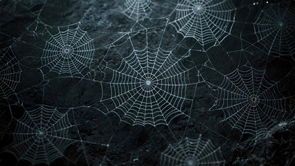 A spider web cobweb pattern nature closeup dark background delicate intricate texture mysterious halloween spooky fragile silk net symmetry design