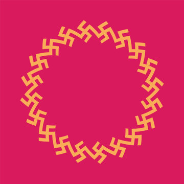 Swastika - a Hindu religious motifs background. A round border with empty space made with Swastika symbol. Layout template for Hindu religious events.