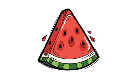 A vibrant, juicy slice of watermelon with black seeds and green rind.