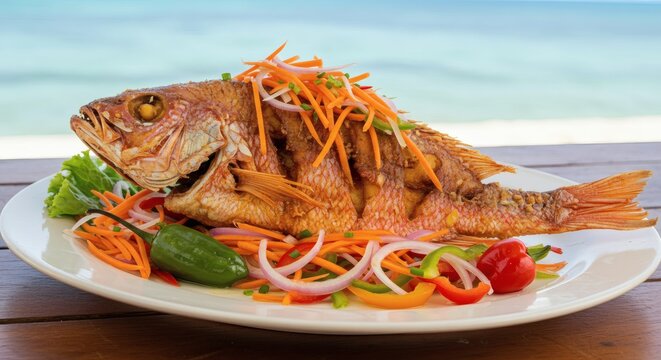 Authentic Fried Red Snapper with a Rustic Caribbean Style Topping