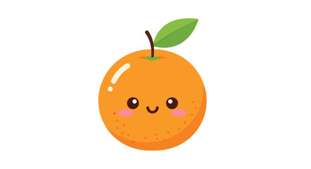 Cute Cartoon Orange with Smiling Face and Green Leaf.