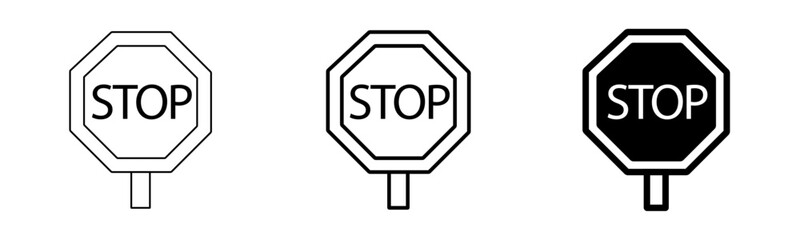 Vector art of set of stop sign icons in outline and solid black