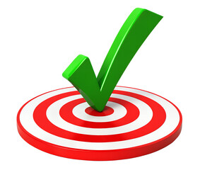3d render illustration of isolated transparent tick check mark on target icon