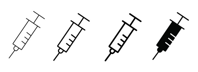 Vector art of set of syringe icons in outline and solid black