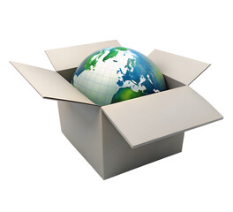 3d render illustration of isolated transparent world globe in the box icon
