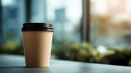 Detailed Image of Paper Cup Take Away Coffee on Office Table in Morning Time
