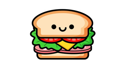 Adorable Kawaii Sandwich with Smiling Face and Fresh Ingredients.