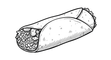 Hand-Drawn Illustration of a Filled Burrito.