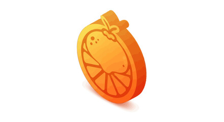 Isometric 3D icon of a vibrant orange fruit cut in half with a small stem and leaf.