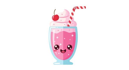 Adorable Kawaii Strawberry Milkshake with Cherry and Whipped Cream.