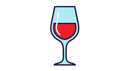 Simple Outline Wine Glass Filled with Red Wine.