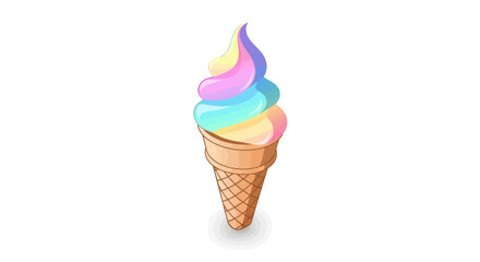 Colorful Swirled Soft Serve Ice Cream Cone with Pastel Hues.
