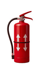 Red fire extinguisher with directional arrows