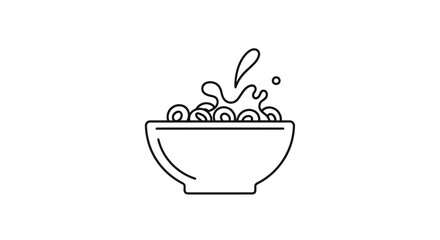 Simple line art icon of a breakfast cereal bowl with a milk splash.