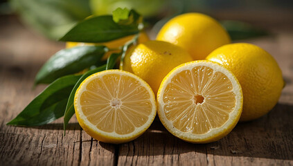 Fresh lemons on rustic wood offer vibrant zest for healthy recipes and refreshing summer drinks