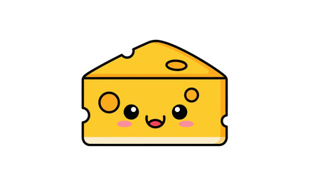 Adorable Cartoon Cheese Wedge with Smiling Face and Holes.
