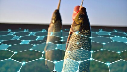 Two Fish with Hexagon Network Overlay