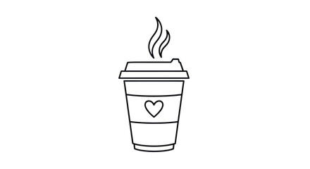 Outline of a Disposable Coffee Cup with Heart Design.