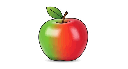Vibrant Red and Green Apple with Leaf Illustration.