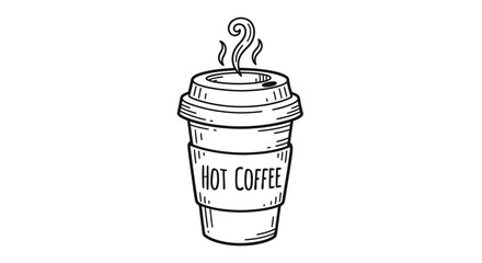 Hand-drawn Illustration of a Disposable Coffee Cup with Steam.