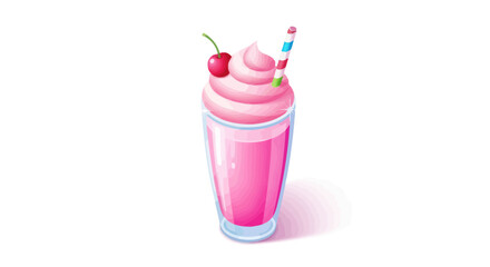 Delicious Pink Milkshake with Whipped Cream and Cherry.