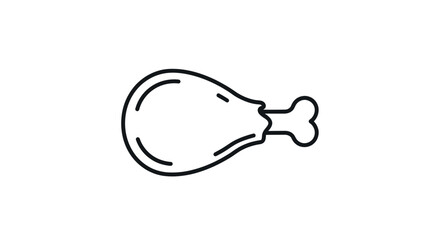 Simple Black and White Line Art Chicken Leg.