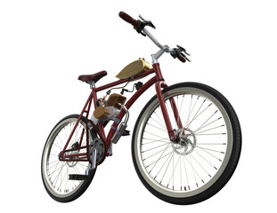 Fototapeta premium Retro Engineering Charm: Vintage Motor-Assisted Cycle with Maroon Frame and Golden Tank. Isolated HD PNG for Nostalgic Transport, Classic Design Elements, Web Marketing, and Advertising Campaigns.