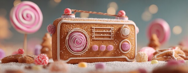Festive gingerbread radio with sweets