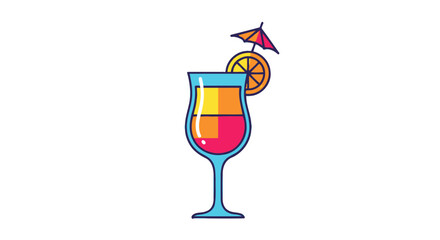 Colorful Cocktail Drink with Orange Slice and Umbrella.