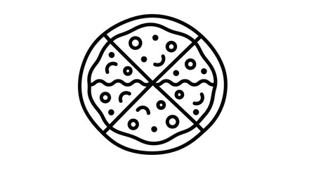 Simple Black and White Pizza Sliced into Four Pieces.