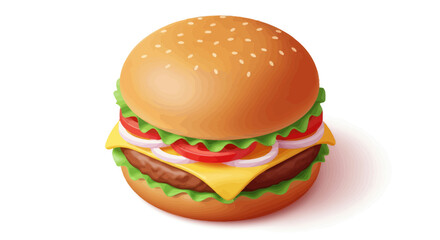Deliciously Stacked Cheeseburger with Fresh Toppings and Sesame Seed Bun.