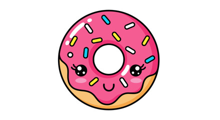 Cute Cartoon Donut with Pink Frosting and Sprinkles.