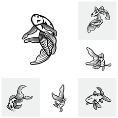 Set of Koi fish logo design vector template. Koi fish line art. Koi fish japanese logo vector element