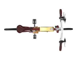 Vintage Motorized Bicycle 3D Render: Detailed maroon frame bike with white-wall tires, engine kit, isolated on high-resolution PNG transparent background. Retro urban commuting vehicle asset.