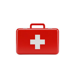 Obraz premium Red first aid kit with white cross symbol on black background medical emergency isolated on a transparent background
