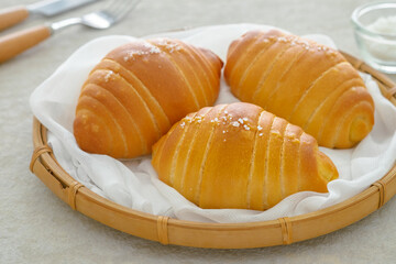 Shio Pan, Japanese salted roll bread on basket