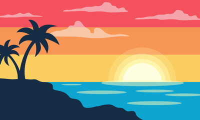 Sunset Beach Background with palm tree