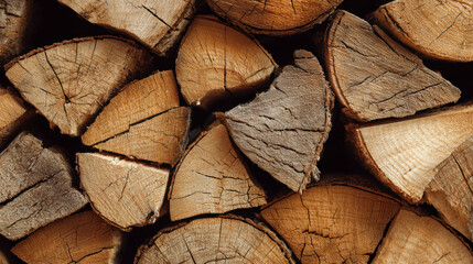 Fototapeta premium Close-up view of firewood with distinct wood texture and patterns from forestry activities