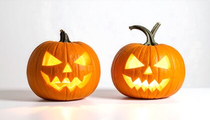 Two carved Halloween jack-o'-lanterns