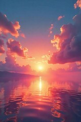 Serene sunrise paints the sky with breathtaking hues of pink, orange, and gold, reflecting on tranquil waters A scene of pure, unadulterated beauty , sun, orange
