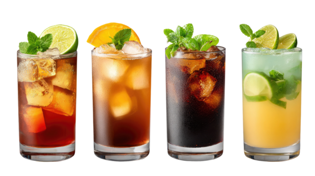 Refreshments Assortment: A vibrant tableau of artisanal beverages, each crafted with precision, adorned with citrus garnishes, promising refreshment and sensory delight.
