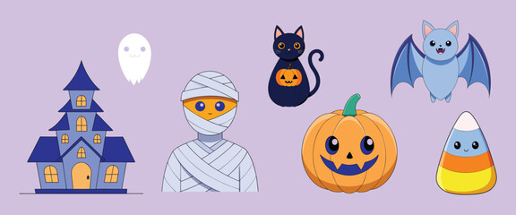 Fototapeta premium Halloween icon set featuring spooky characters and symbols for festive decor and design projects vector