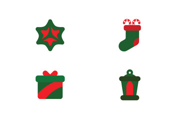 Christmas icons star stocking gift lantern red green vector