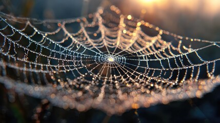Dew-kissed spiderweb at dawn