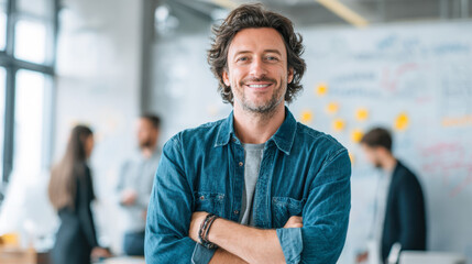 Young male project manager showcasing leadership in a dynamic startup environment