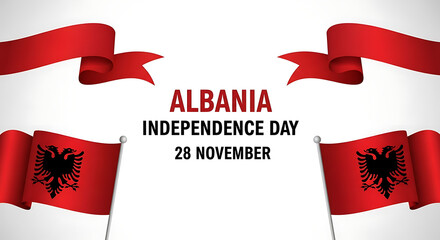 Celebrate albania independence day with flags and red ribbons illustration