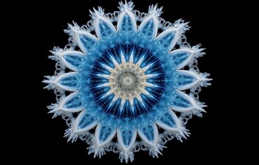 Captivating blue mandala design showcasing intricate geometry and symmetrical patterns evoking tranquility and breath in a serene environment