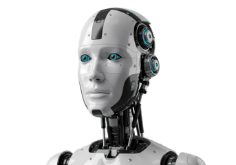 blue screen robot isolated on white